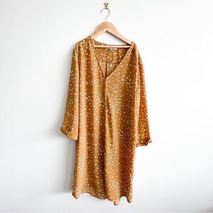 Monk & Lou Dress Floral Shift Mustard 3/4 Cuffed Sleeve Women's S